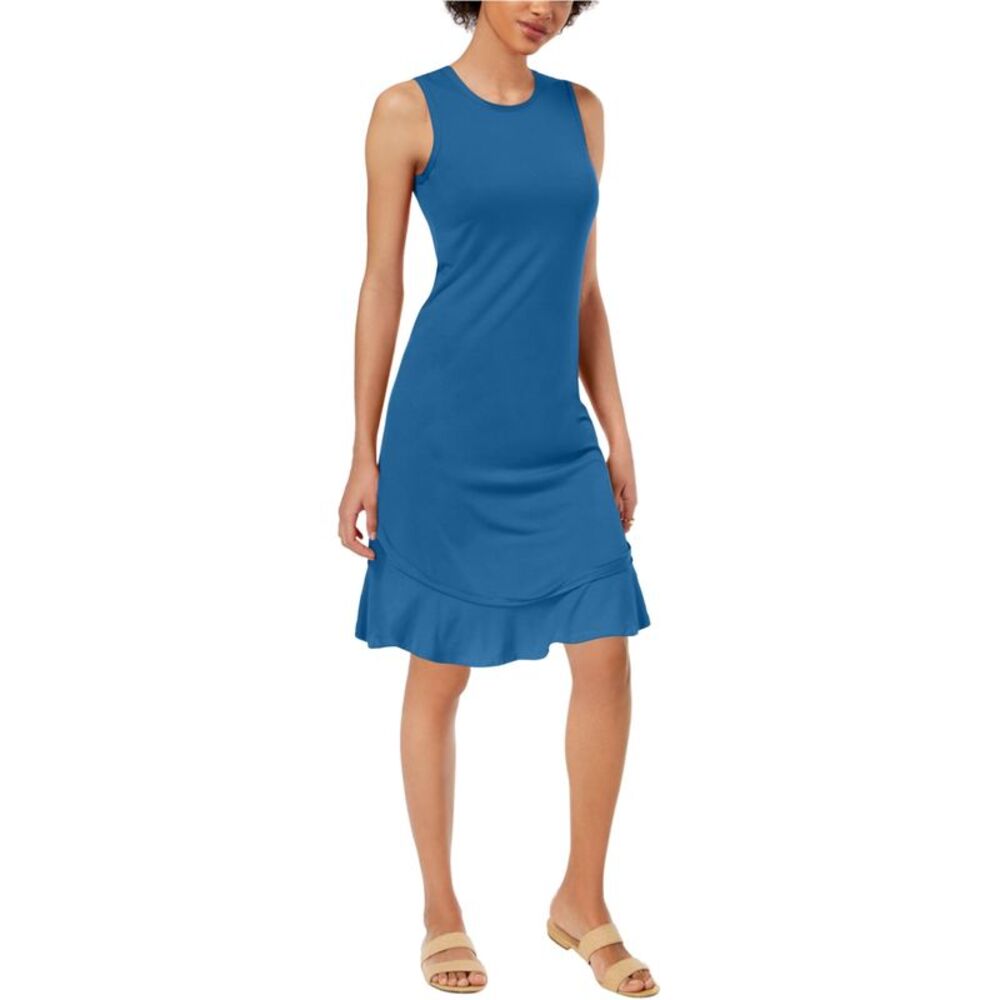 maison Jules Womens Ruffled-Hem Bodycon Dress, Blue, S, DM